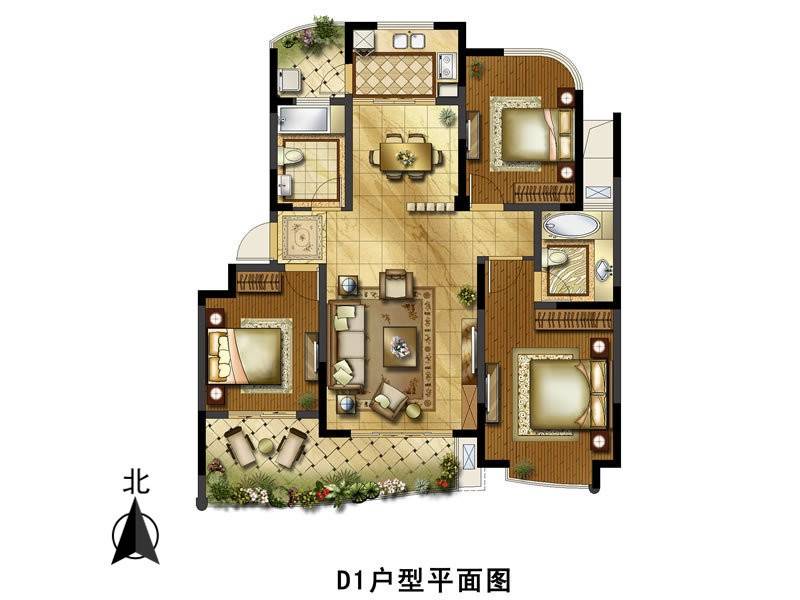 银河湾3室2厅2卫125㎡户型图