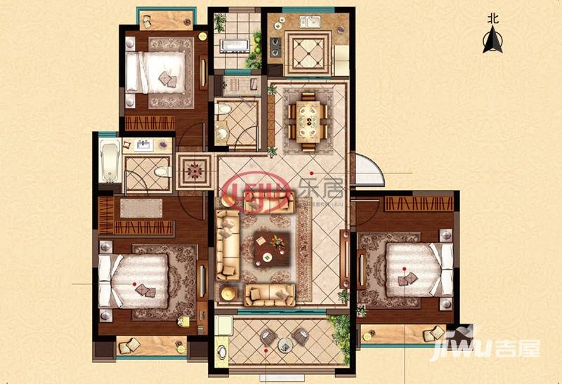 中南世纪花城3室2厅2卫135㎡户型图