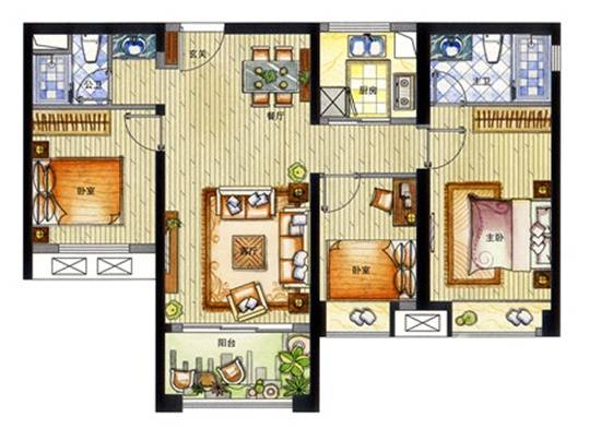 中航城国际社区 A区3室2厅2卫户型图