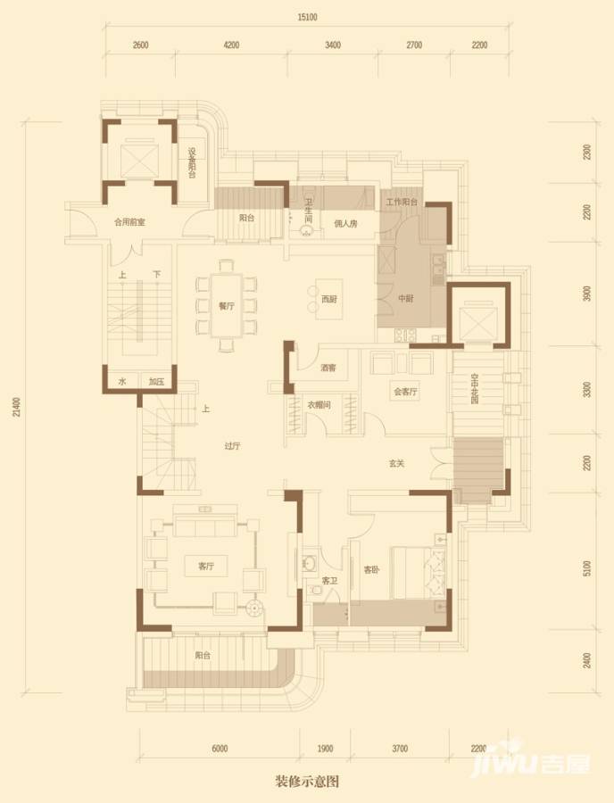 中铁元湾5室4厅5卫307㎡户型图