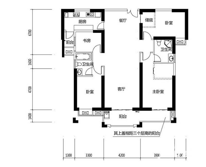 世茂湖滨首府普通住宅171㎡户型图