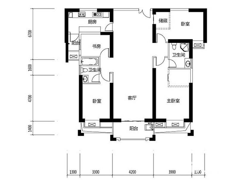 世茂湖滨首府普通住宅171㎡户型图