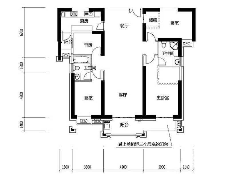 世茂湖滨首府普通住宅170.9㎡户型图