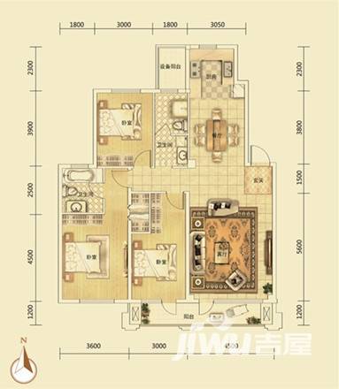 海诺首府3室2厅2卫137㎡户型图