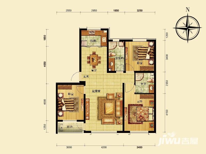 新世界朗悦居3室2厅2卫114.5㎡户型图