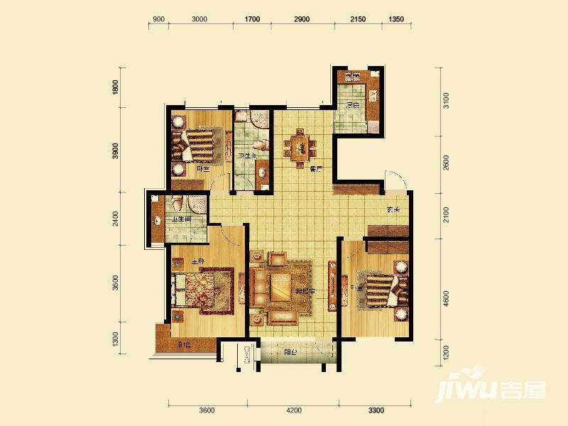 新世界朗悦居3室2厅2卫131.7㎡户型图