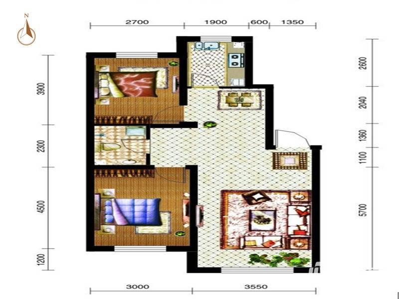 泓宇中央一品普通住宅80㎡户型图