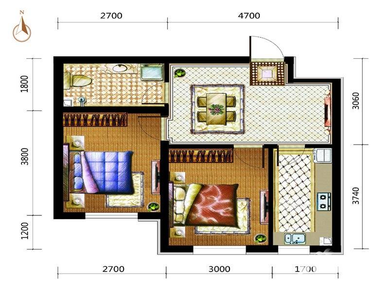 泓宇中央一品普通住宅53.4㎡户型图