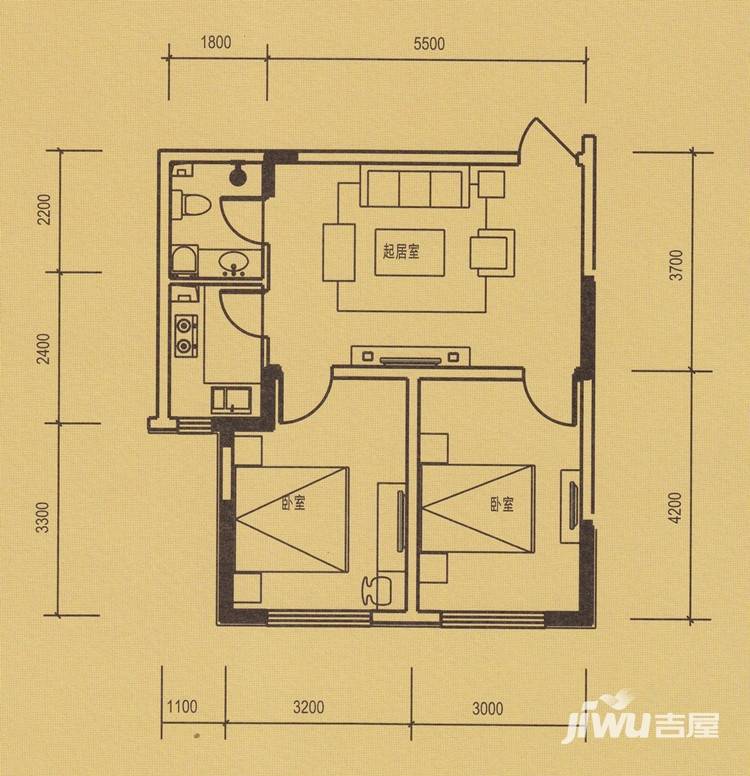 千龙户泓城2室1厅1卫71.9㎡户型图