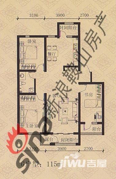 金地花园普通住宅115㎡户型图