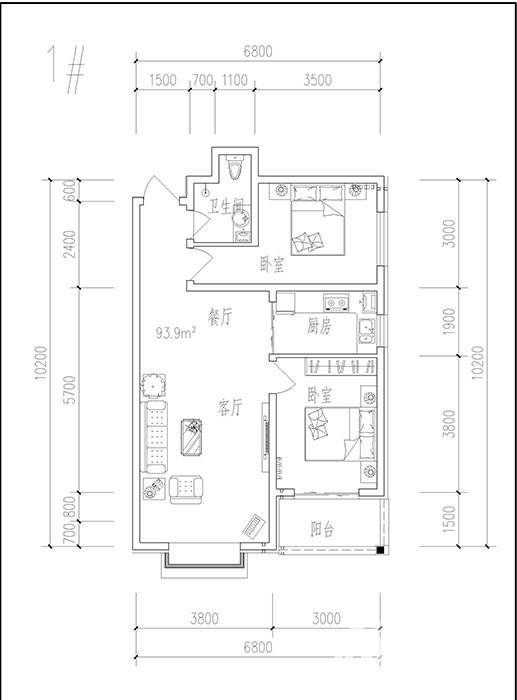 博仕园二期普通住宅93.9㎡户型图