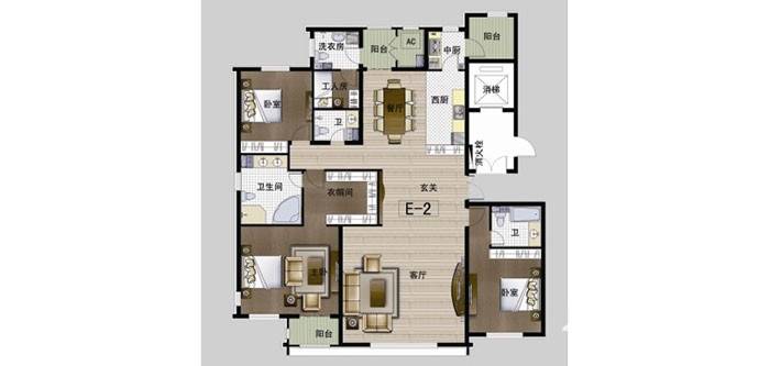 华中国宅华园3室2厅4卫234.3㎡户型图