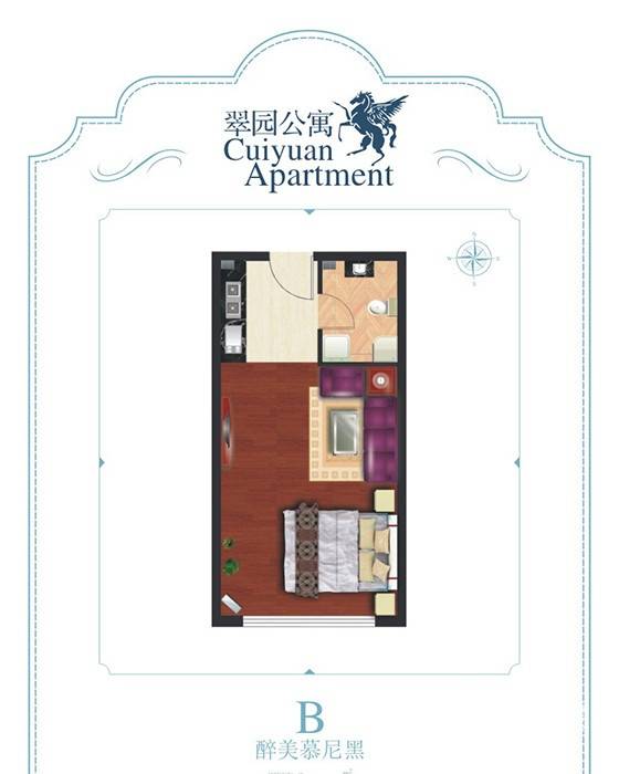 翠园公寓1室1厅1卫49㎡户型图