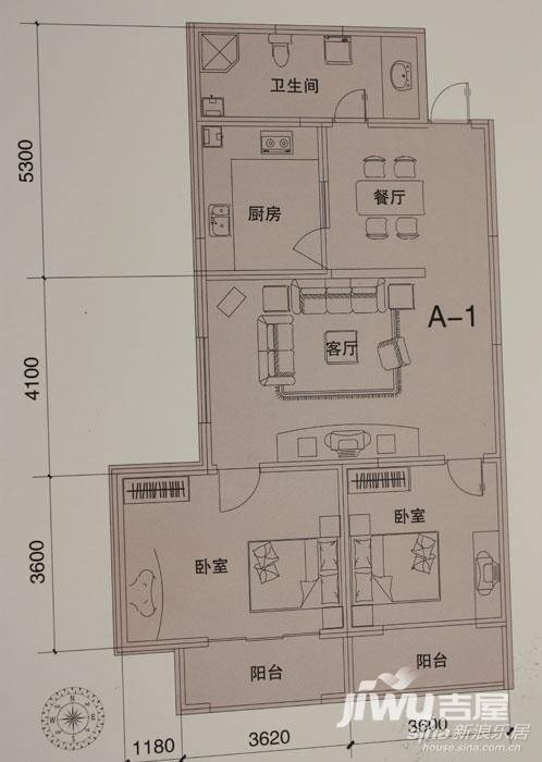 翰林雅居2室2厅1卫116.8㎡户型图