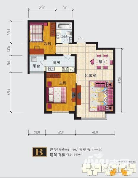 嘉森·理想城2室2厅1卫86㎡户型图