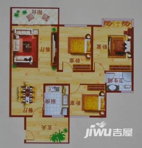 懿德园3室2厅1卫109.2㎡户型图