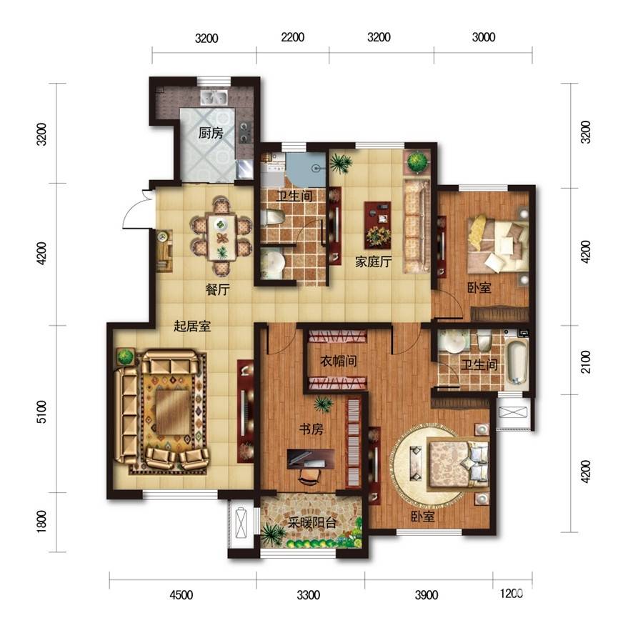 松江城玫瑰郡3室2厅2卫158㎡户型图