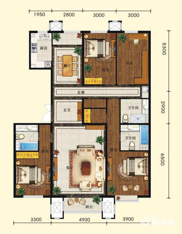 北国风光天建城4室2厅3卫186.8㎡户型图