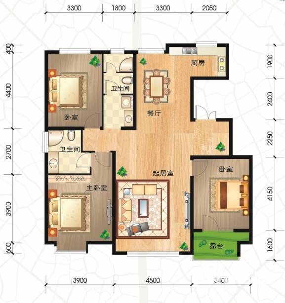 亿利傲东国际3室2厅2卫144㎡户型图