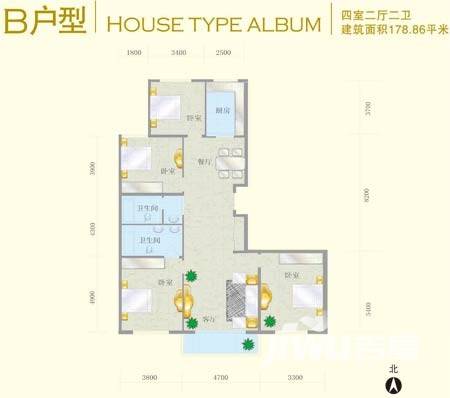 时代天骄4室2厅2卫178.9㎡户型图