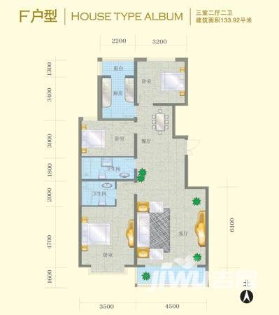 时代天骄3室2厅2卫133.9㎡户型图