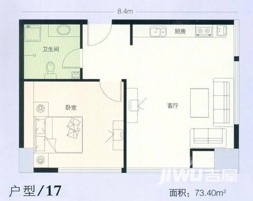 新湖印象江南二期1室1厅1卫73.4㎡户型图