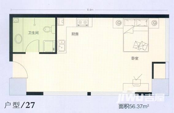 新湖印象江南二期1室1厅1卫56.4㎡户型图