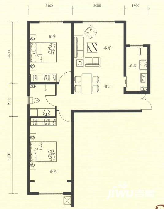 时代天骄2室2厅1卫103.2㎡户型图