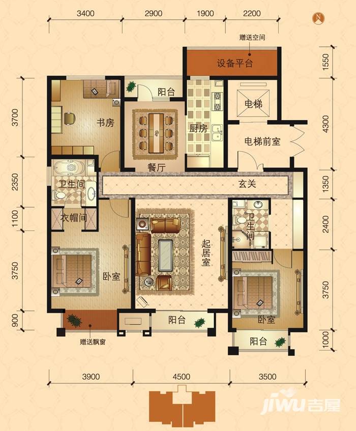 泽信加州华府二期3室2厅2卫146㎡户型图