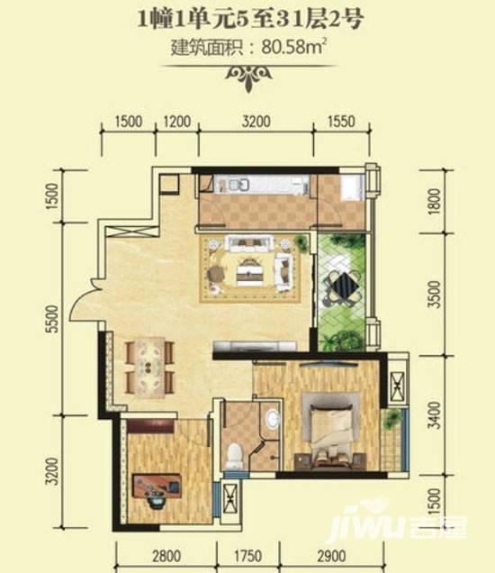 绵阳CBD万达广场商铺普通住宅80.6㎡户型图