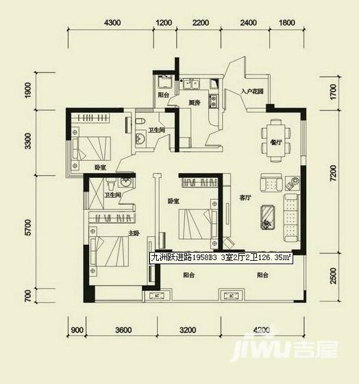 九洲跃进路19583室2厅2卫126.3㎡户型图