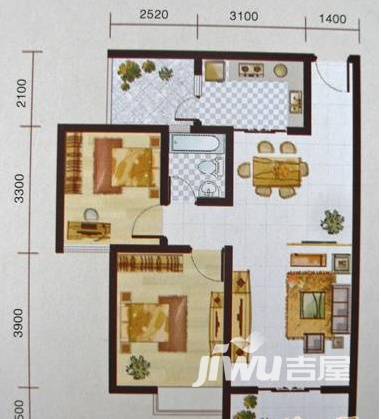 神州时代名城2室1厅1卫74㎡户型图