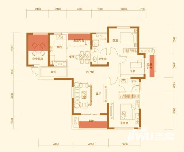 万众e家3室2厅1卫128.3㎡户型图