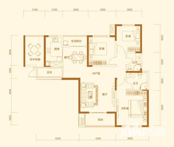 万众e家普通住宅132.3㎡户型图