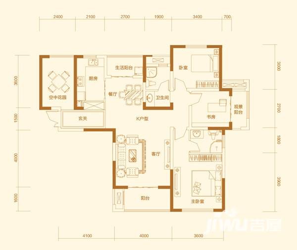 万众e家普通住宅128.3㎡户型图