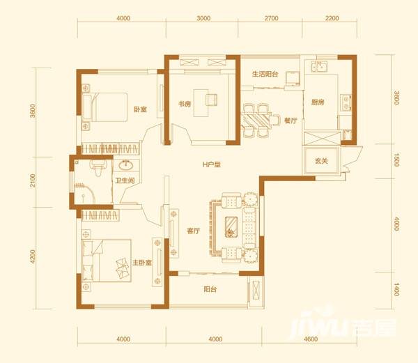 万众e家普通住宅121.9㎡户型图