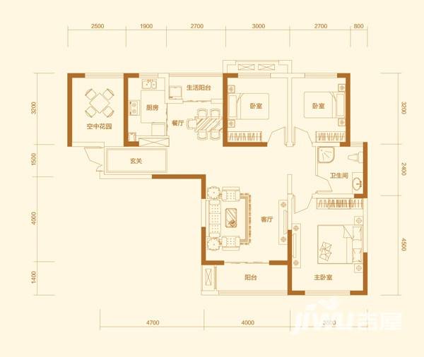 万众e家普通住宅121.3㎡户型图