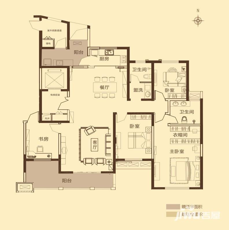 開元壹號戶型圖 1#b四室兩廳兩衛建築面積約193㎡(贈送面積約16㎡)