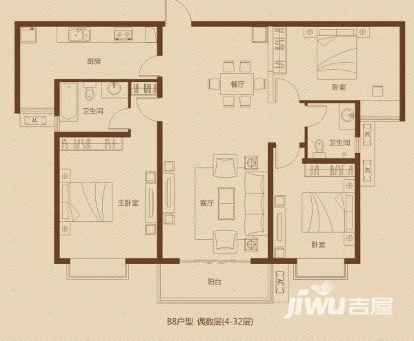 大曌国际广场3室2厅2卫147.2㎡户型图