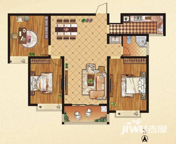 孟津红太阳花园普通住宅129㎡户型图