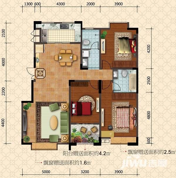 凌宇犀地3室2厅2卫151.4㎡户型图