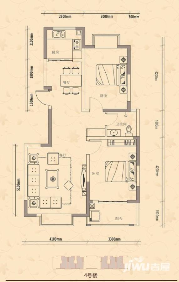 致晟东郡3室2厅1卫90.5㎡户型图