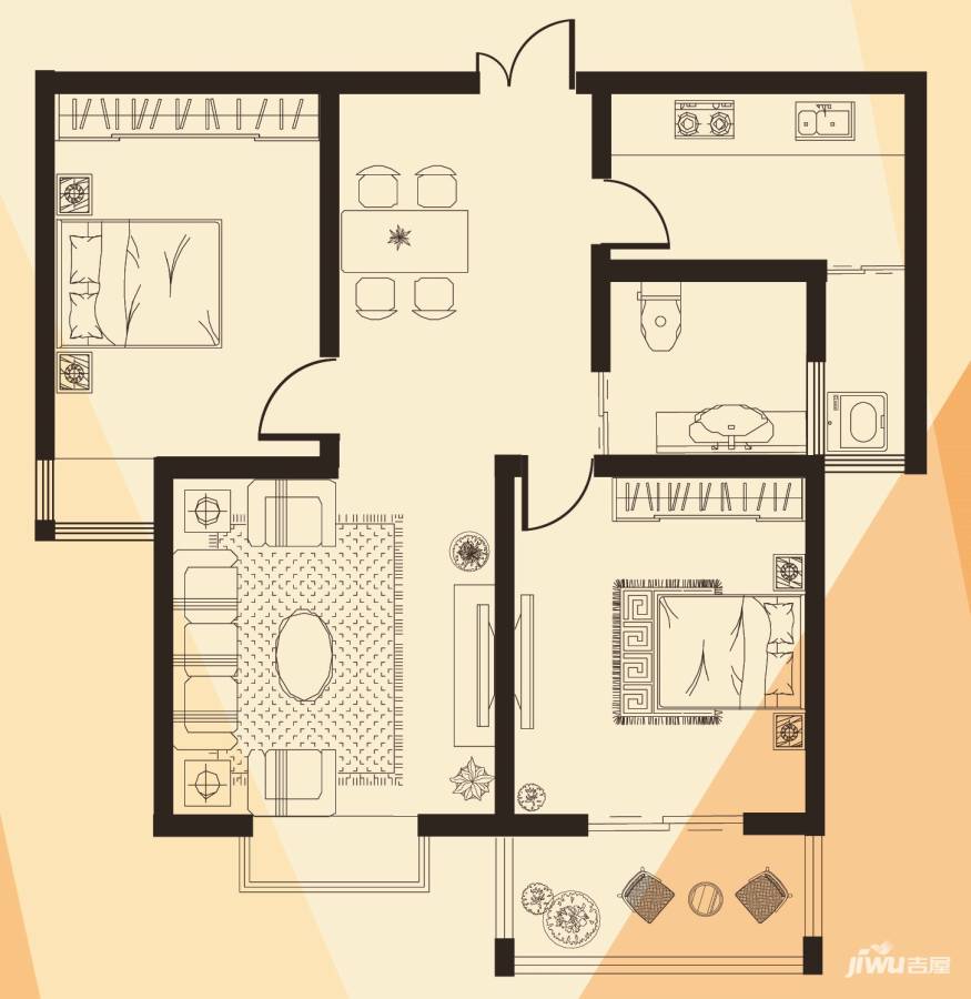 明鑫花园2室2厅1卫98㎡户型图