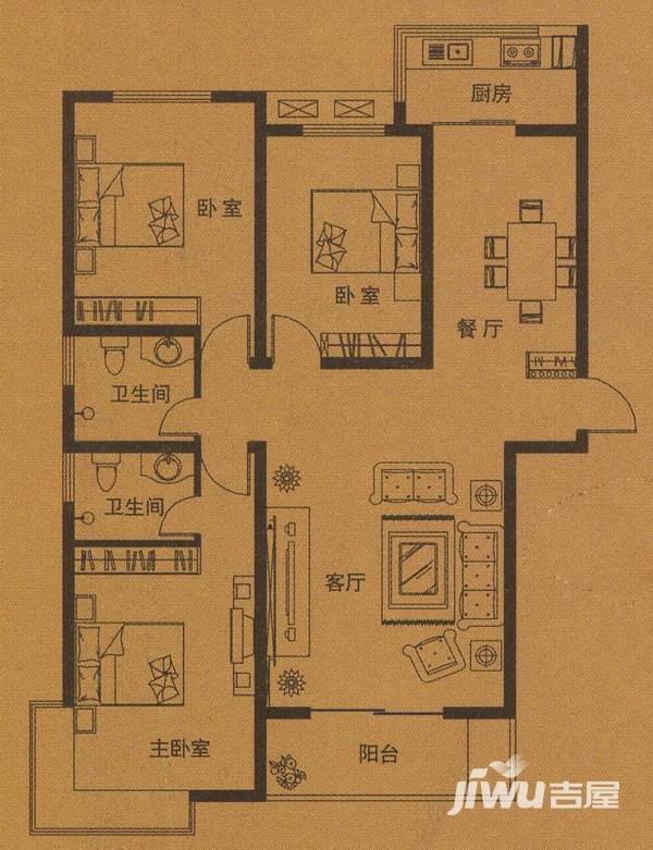 乾坤御苑3室2厅2卫142.2㎡户型图