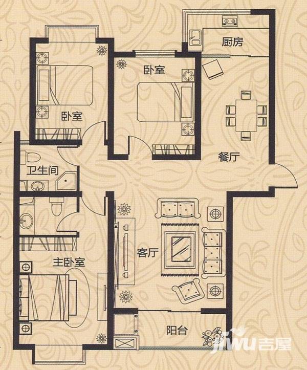 乾坤御苑3室2厅2卫142.9㎡户型图