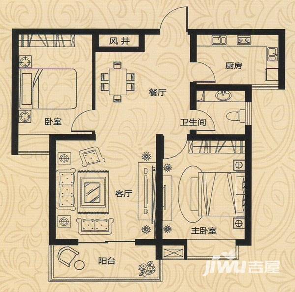 乾坤御苑2室2厅1卫97.3㎡户型图