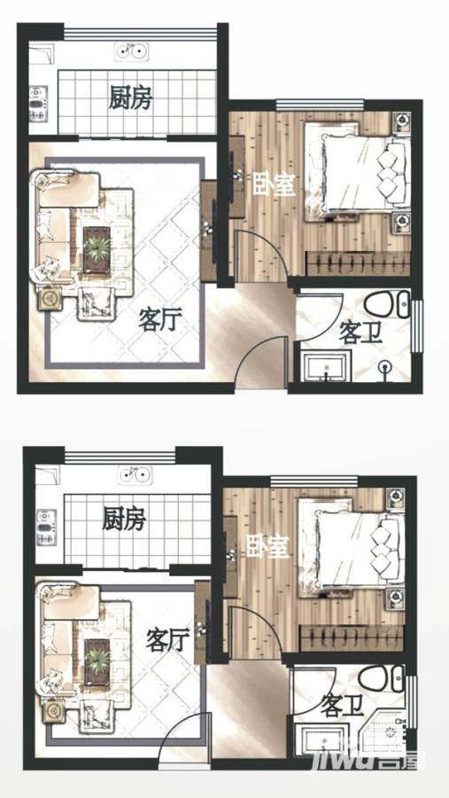 衡达地标1室1厅1卫45.9㎡户型图