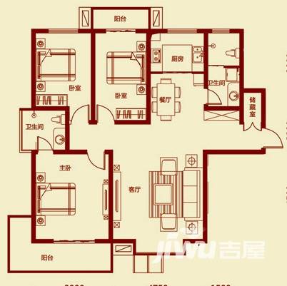 亚威金尊世家3室2厅2卫143.4㎡户型图