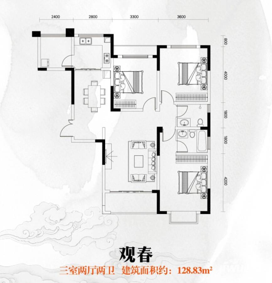 东陌映像3室2厅2卫128.8㎡户型图