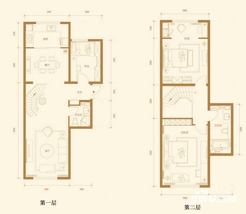 九號别墅3室2厅2卫158㎡户型图